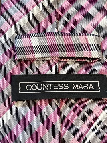 Countess Mara Pink Gray Hand Made 100% Silk Men’s Neck Tie Made In China - Picture 9 of 10