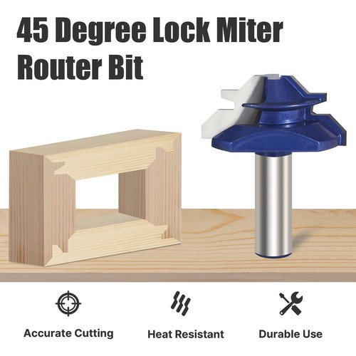 1/2 inch Shank 45 Degree Lock Miter Router Bit Carbide Wood Milling Cutter Tenon - Picture 6 of 10