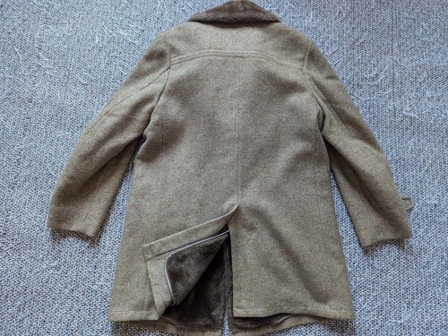 vintage 1960s overcoat TWEED sherpa lined 40-42 golden brown MOUTON wool - Picture 2 of 14