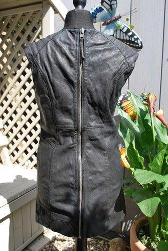 All Saints Black REAL Leather Biker Dress 14 Zip Stretch Sides - Picture 4 of 8