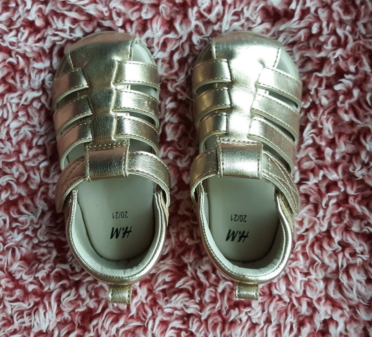 H M Toddler Girls 4 5 Metallic Sandals Hook And Loop Adjustable