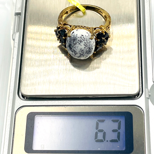 Anillo Dendrita Ágata Ópalo con Espinela Negra Oro Vermiel 925 STS Talla 9 Boho Oeste - Imagen 10 de 12