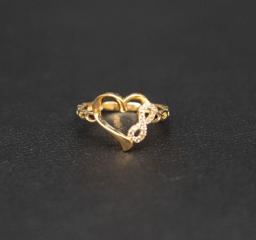 10kt Two Tone Gold Womens Cubic Zirconia Love Symbol Infinity Heart Ring - Picture 2 of 4