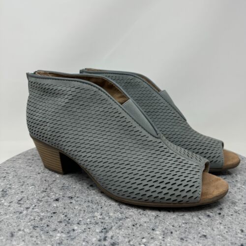 Earth Origins Booties Womens 10 W Wide Blue Leather Peep Toe Carlon Carmen Shoes - Picture 2 of 21