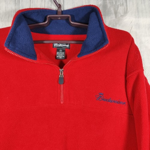 Budweiser Men's Fleece Jacket Red Zipped Pockets M 24x25 Budweiser Logo Cinch - Picture 2 of 7