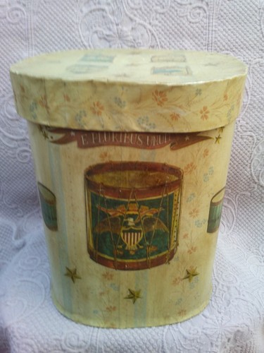 Vintage Artist Made Wallpaper Cardboard Hat Box/Bandbox Drum on Front - Picture 1 of 11