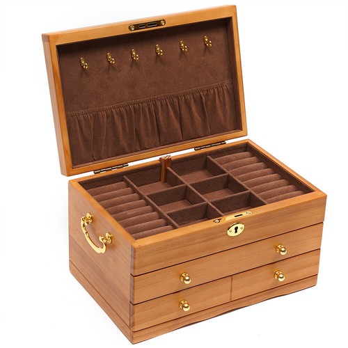 Joyero de madera de gran capacidad 3 capas con cerradura de seguridad organizador de almacenamiento retro - Imagen 11 de 24