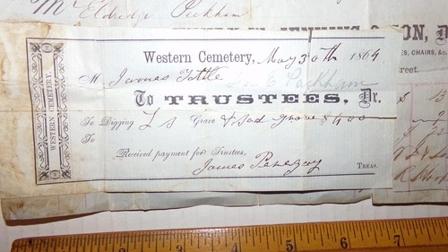 1864 Baltimore MD Western Cemetery Graben Grab & Sarg Rechnung Rechnung - Bild 2 von 7
