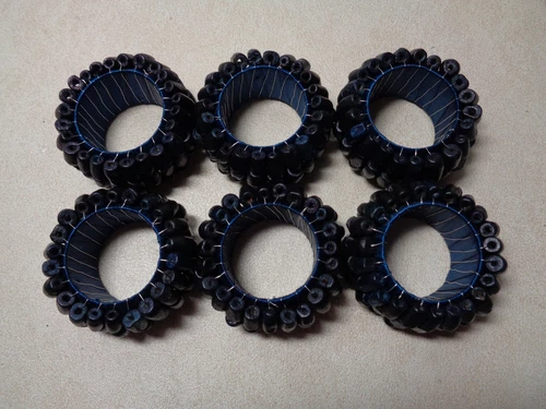 Beaded Black And Blue Napkin Rings Set Of 6