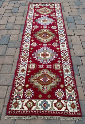 Brand New Colorful Tribal Runner Handmade in India,Geometric Kazakh Design, 3x8