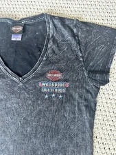 Harley Davidson Shirt Womens Black Gray Acid Wash Biker Support Troops NC Sz M