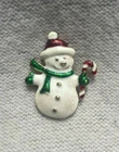 Vintage Costume Jewelry, White Glitter, Red, Green Enamel Snowman Brooch PIN156