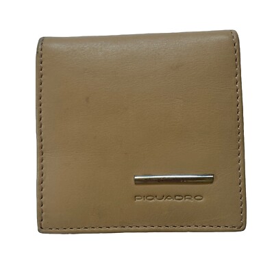 Fashion Coin Purse Piquadro Tan Square Unisex Leather Vintage