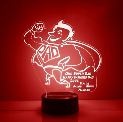 Super Dad LED Light. Personalized FREE. Perfect Fathers Day Gift, w/remote