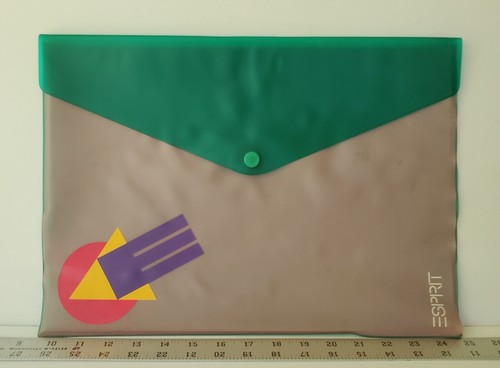 Vintage ESPRIT grün lila Kunststoff Portfolio Etui Tasche Poly Druckknopf Umschlag - Bild 2 von 11