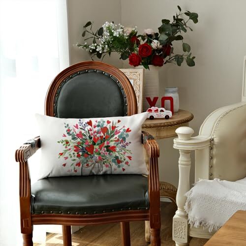 Valentines Day Pillow Cover 12X20 Inch Vase Heart Floral 20" x 12" (Pack of 1) - Picture 4 of 6