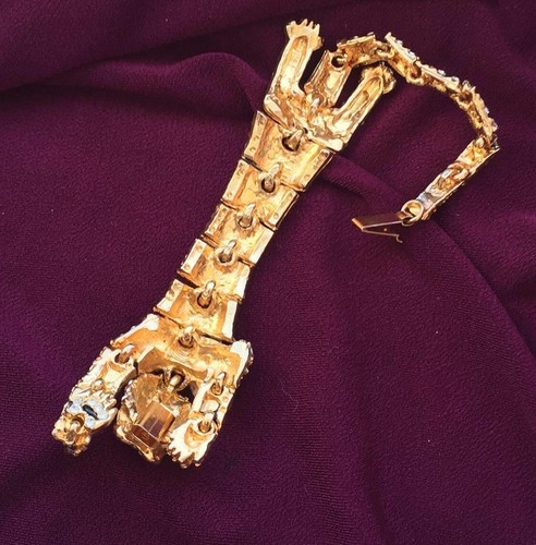 Bracciale Pantera Nera Gatto Vintage Animale tono oro pezzo dichiarazione duchessa Windsor - Foto 4 di 4