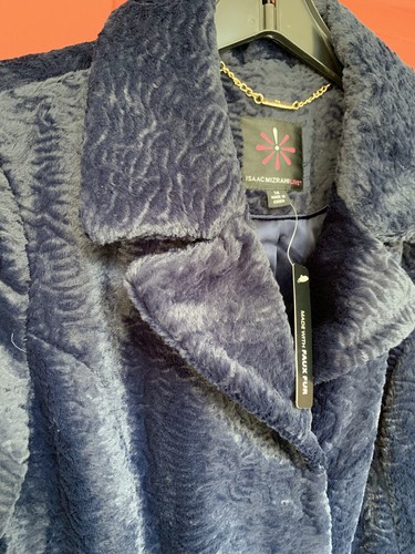 Long Dark Navy Blue Faux Fur Coat Size 