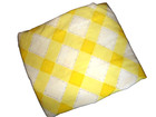 VINTAGE UTICA STEVENS YELLOW & WHITE PATCHWORD SQUARES (1) QUEEN FITTED SHEET 8"