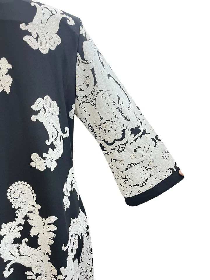 Vestido recto Sandra Darren kimono para mujer 12P negro blanco cachemira Foto 4 de 4