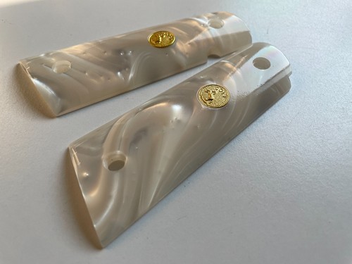 White Pearl Resin Grip For 1911 Full Size Colt Kimber Clones Springfield ambi c - Picture 2 of 4