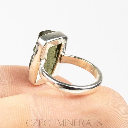 4.6g MOLDAVITE tektite polished ring SIZE US 6 1/2 sterling silver .925 #JM553 - Picture 4 of 6