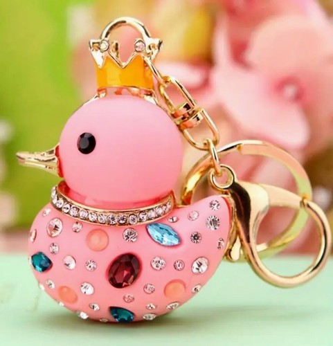 Adorable Crown Duck Keychain Colorful Rhinestone Key Chain Bag / Purse Charm - Picture 7 of 28
