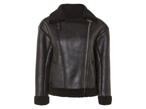 esmara® Damen Bikerjacke, mit Lammfellimitat, S, schwarz - B-Ware neuwertig - Bild 1 von 4