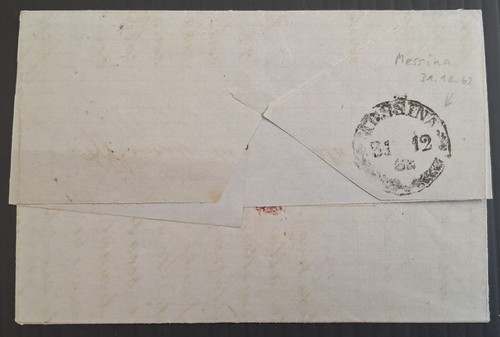 1862 Italy  Folded Letter ties 20c Victor Emmanuel II stamp Genova to Messina - Picture 2 of 4