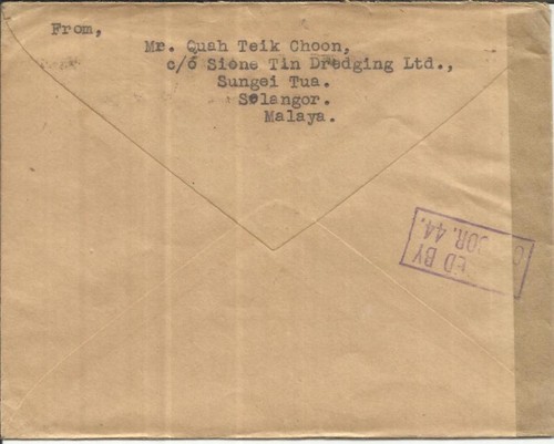 Malaya SELANGOR-SG#73(strip of 3) KUALA LUMPUR 15/JUL/41-WWII CENSOR-44 - Picture 3 of 3