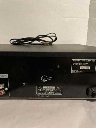 Sony CDP-C365 - 5 Disc CD Carousel Changer Player w/ Audio Cables TESTED - Picture 9 of 10