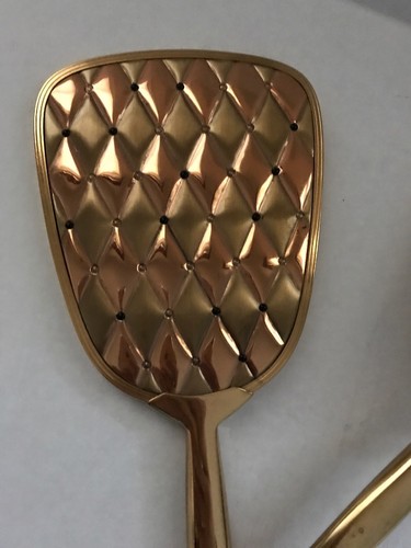 Juego de espejos y cepillos vintage con patrón de diamante rueda dorada - Imagen 2 de 5