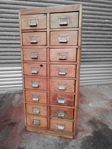 Vintage Wooden Oak Filing Drawers 16 Drawers Ebay