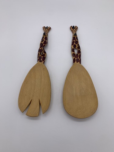 Hand-Carved & Painted Salad Serving set With A Twist From Kenya - Picture 2 of 13