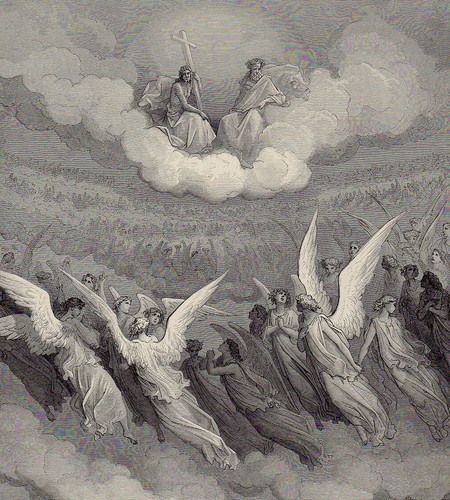 1800er Gustave DORE SIGNIERT Paradise Lost Holzschnitt "Gott mit seinem Sohn" GERAHMT COA - Bild 3 von 3