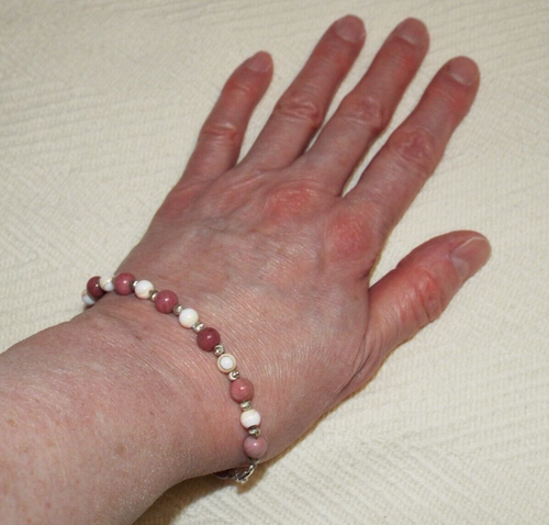 Muschel & Multicolor Rosa Rose Rhodochrosit Edelstein Sterlingsilber Armband - Bild 9 von 23