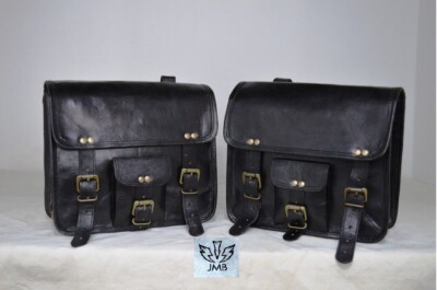1 Pair Motorcycle Black Leather  Saddlebags Pouch Side Saddle Panniers New