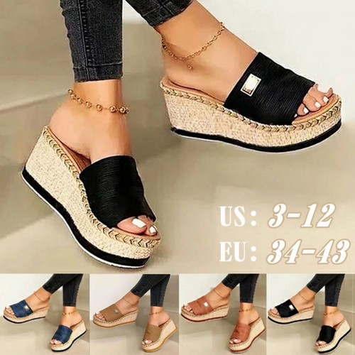 Womens Open Toe Sandals Wedge High Heels Slippers Beach Platform Shoes Slip On - Picture 24 of 28