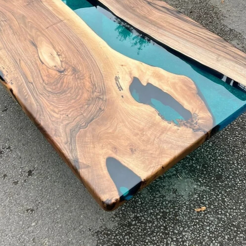 Handmade Rectangular Epoxy River Tabletop – Natural Wood with Resin - Picture 4 of 12