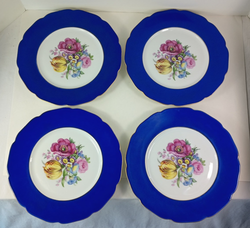 8 Plates Blue w/ Floral Pattern Made in Czechoslovakia 661/6065 13 Set of 8 - Picture 7 of 13