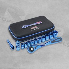 Red Pro Tools 13pc Socket Set 3/8" Square Drive Ratchet Handle 10-22mm Cr-V Blue