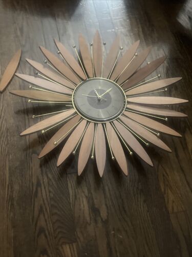 Vtg 60s Starburst Wall Clock Seth Thomas Sunburst Mid Century Modern MCM FLAW - Picture 16 of 19