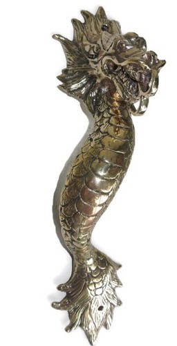 Dragon door pull 30 cm POLISHED brass vintage old style house handle 12" - Picture 2 of 10