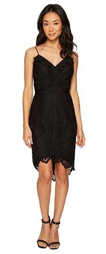 Adelyn Rae Women's Lena Black Lace Dress Size S Woven Hi-Low Sheath Ruffle Knee - Picture 1 of 3