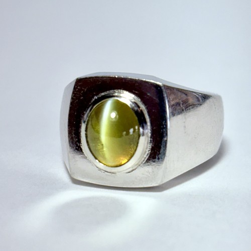 Heavy Platinum Palladium Milk and Honey Chrysoberyl Cat's Eye Size 7 Ring 21.7g - Bild 3 von 9