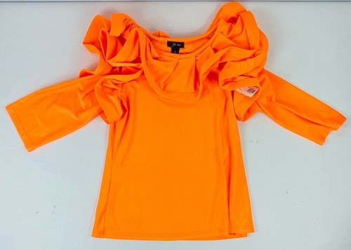 Fashion Terminal Frill Neck Orange Blouse Top Womans Size L CH8255