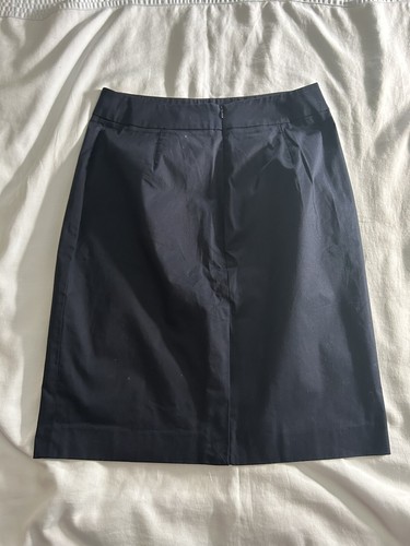 CALVIN KLEIN NAVY BLUE BUSINESS SKIRT METAL LOGO BACK SLIT PLEATED - Picture 7 of 12