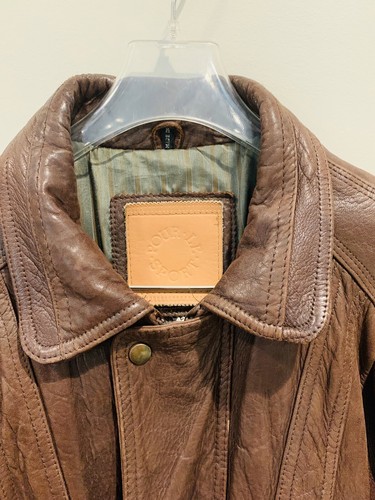 Pour Le Sport Vintage Brown Leather Jacket Bomber Distressed Zip Snap Lined 42 - Picture 4 of 12