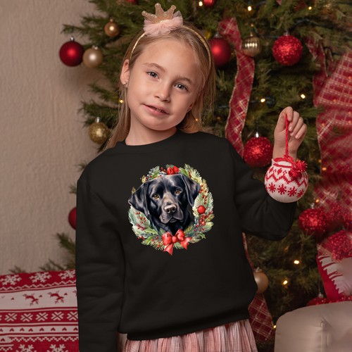 Christmas Black Labrador Jumper For Kids Wreath Sweatshirt Dog Owner Funny Sw... - Picture 2 of 10