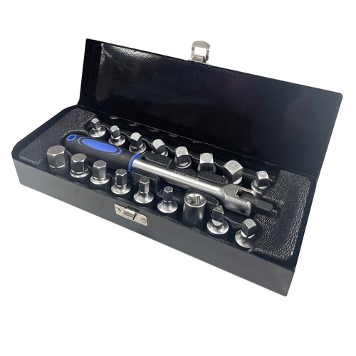 Set chiavi spina pozzetto azionamento 3/8" 18 pz punte esagonali scarico olio quadrate e triangolari in custodia - Foto 7 di 10
